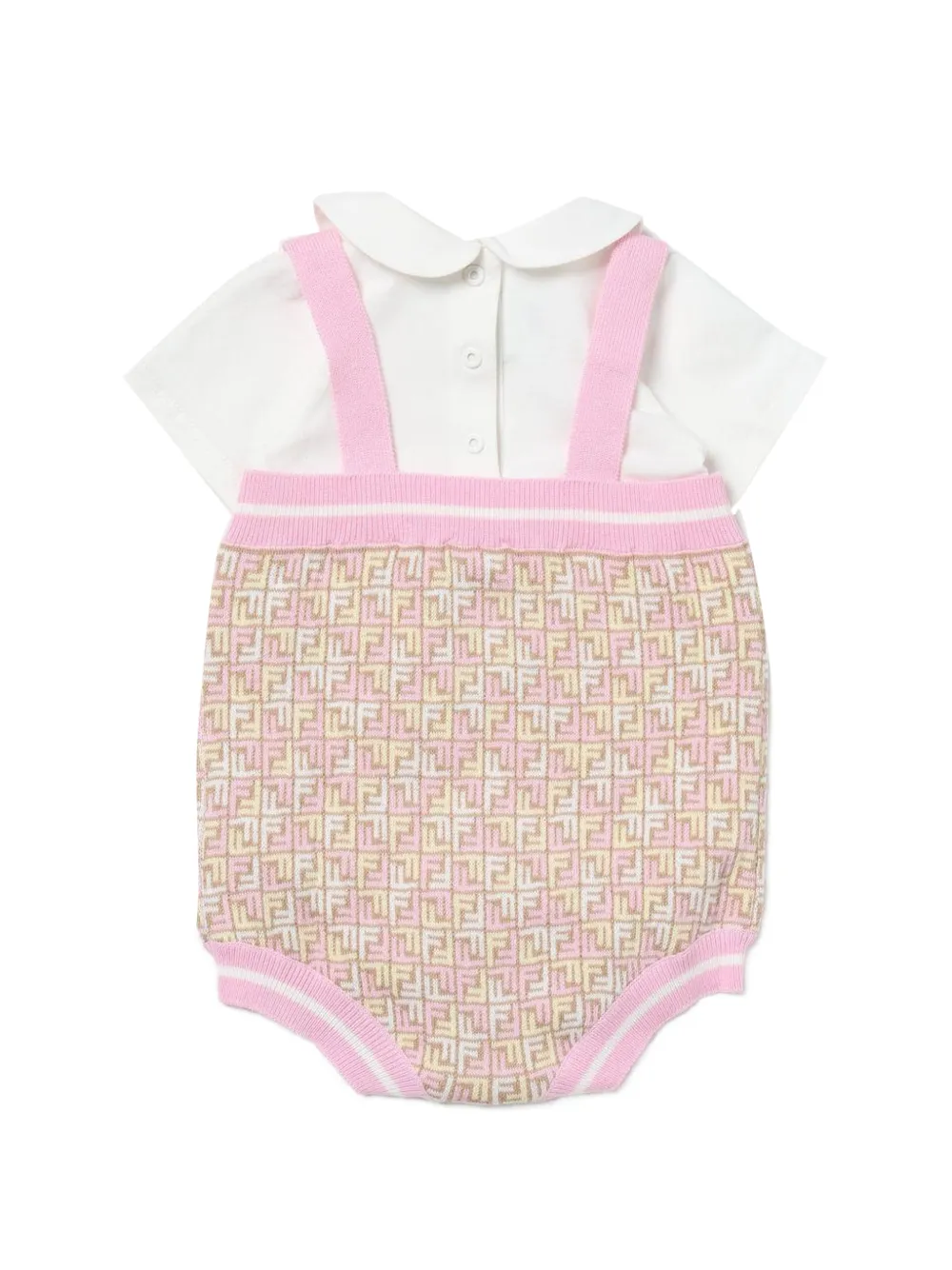 Fendi Kids Gestreepte tuinbroek met FF-patroon Wit