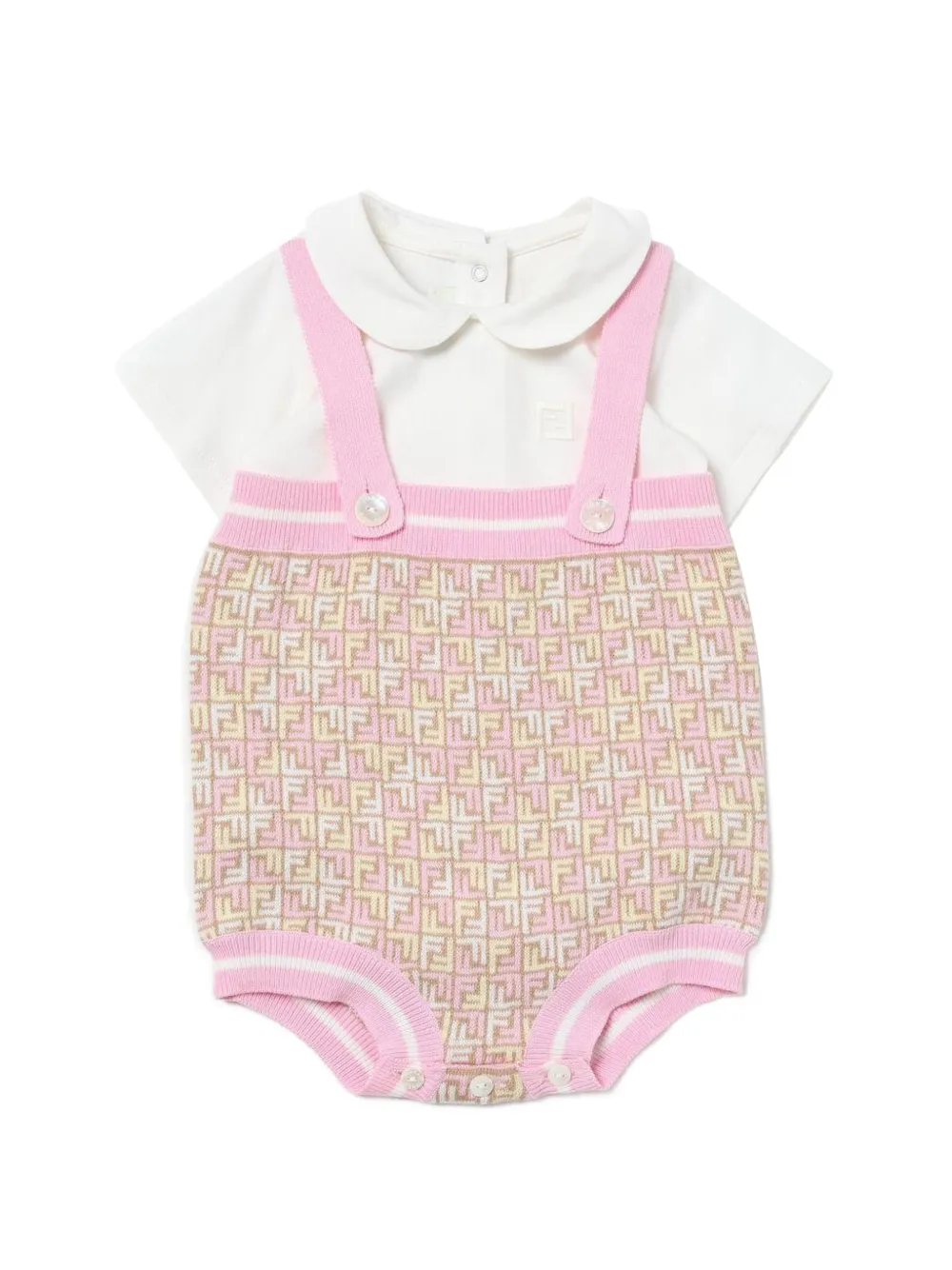 Fendi Kids ff-motif striped dungarees body - Bianco
