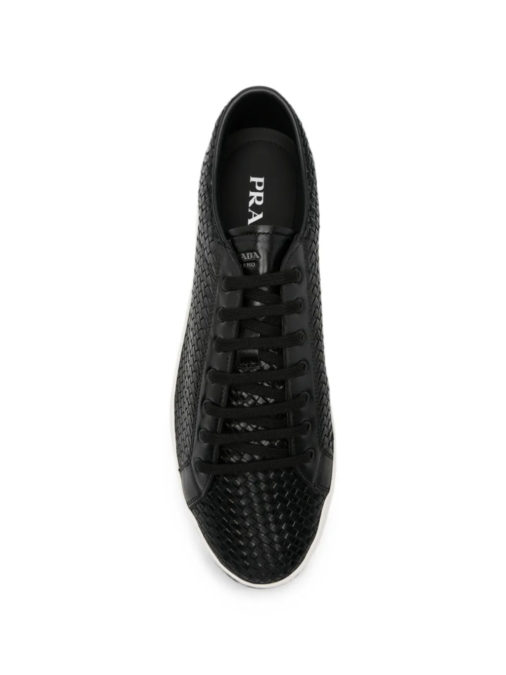 Prada Intreccio woven lace-up sneakers Zwart