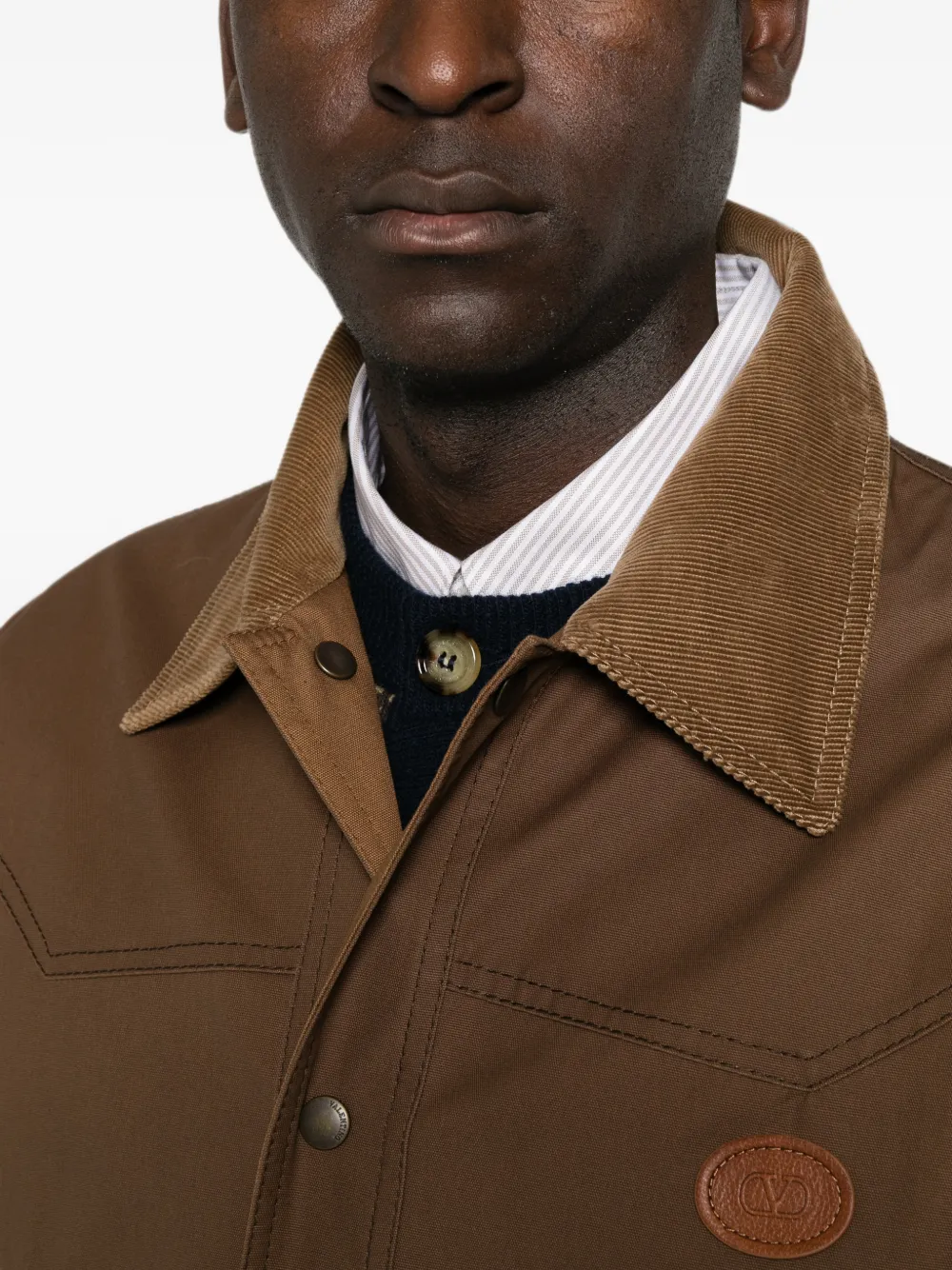 Valentino Garavani Jas met ribfluwelen kraag en logo-patch Bruin