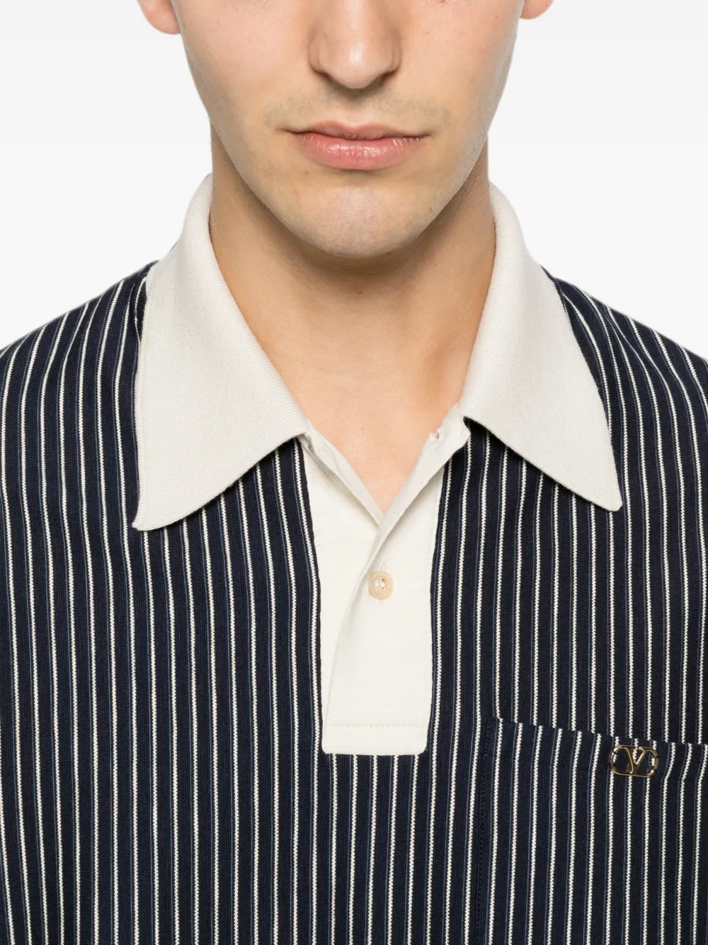 Valentino Garavani Gestreept viscose T-shirt met VLogo-borduurwerk Blauw