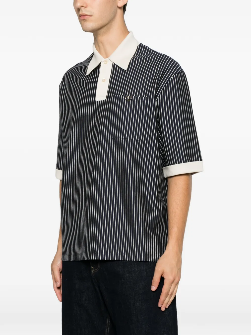 Valentino Garavani Gestreept viscose T-shirt met VLogo-borduurwerk Blauw