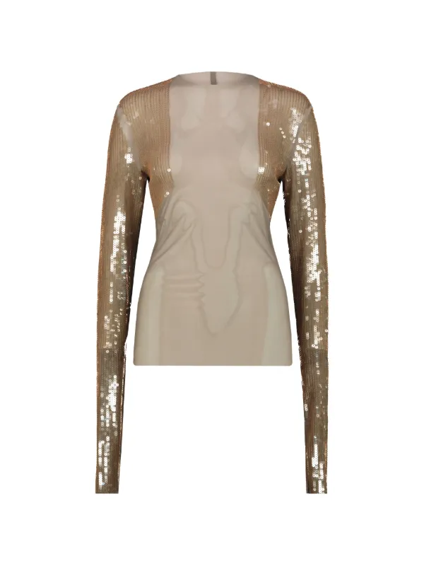 Rick Owens Sequin Long-sleeve Top in Gold