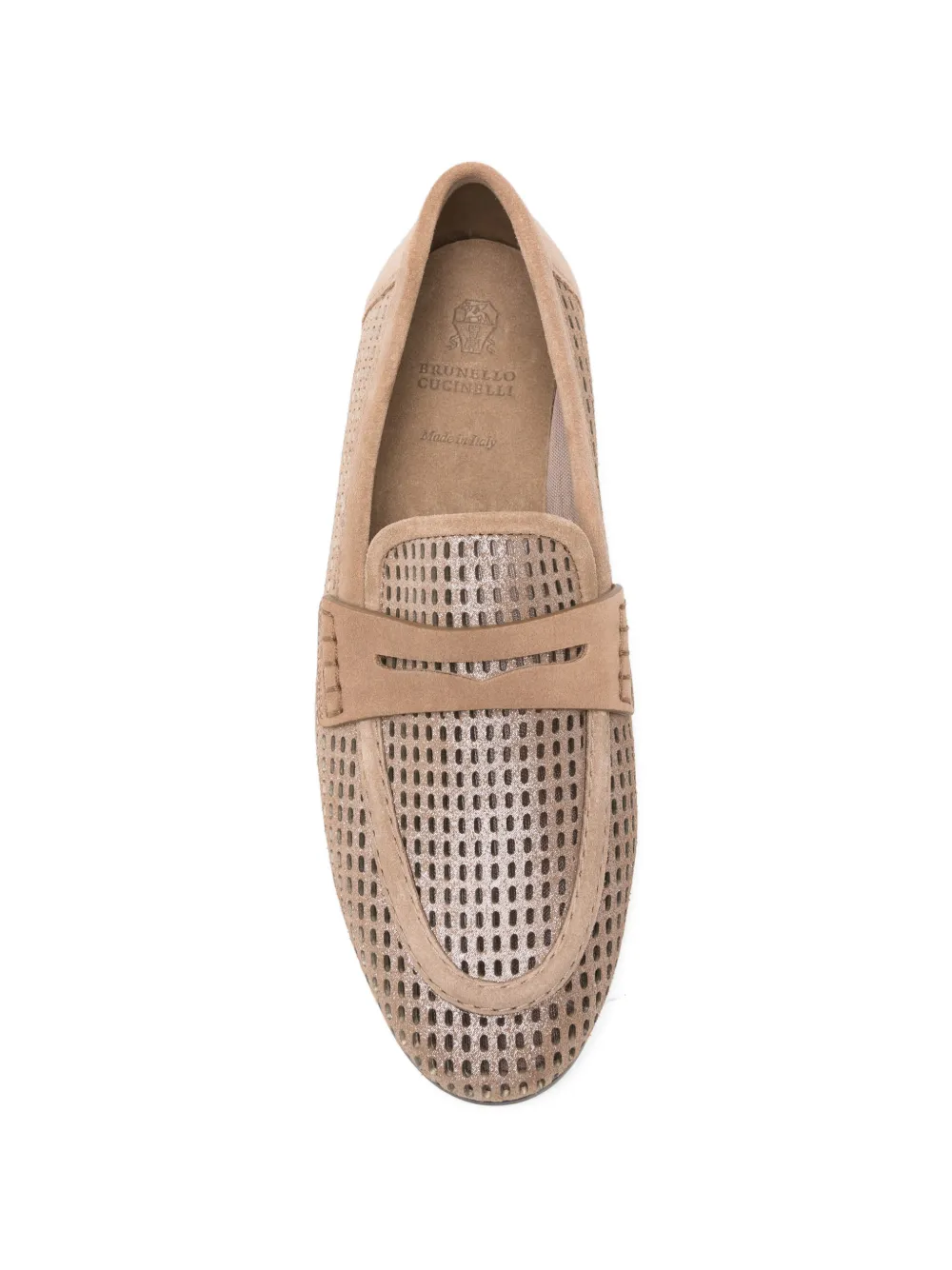Brunello Cucinelli perforated suede loafers Beige