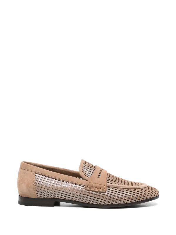 Brunello Cucinelli Perforated Suede Loafers in Neutrals