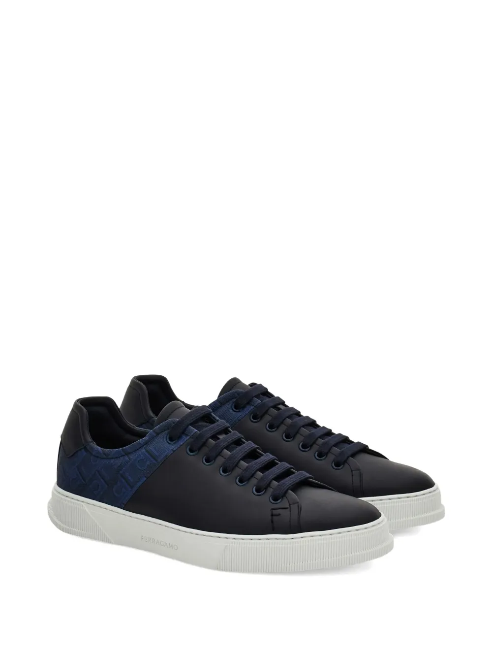 Ferragamo logo-print leather sneakers Blauw