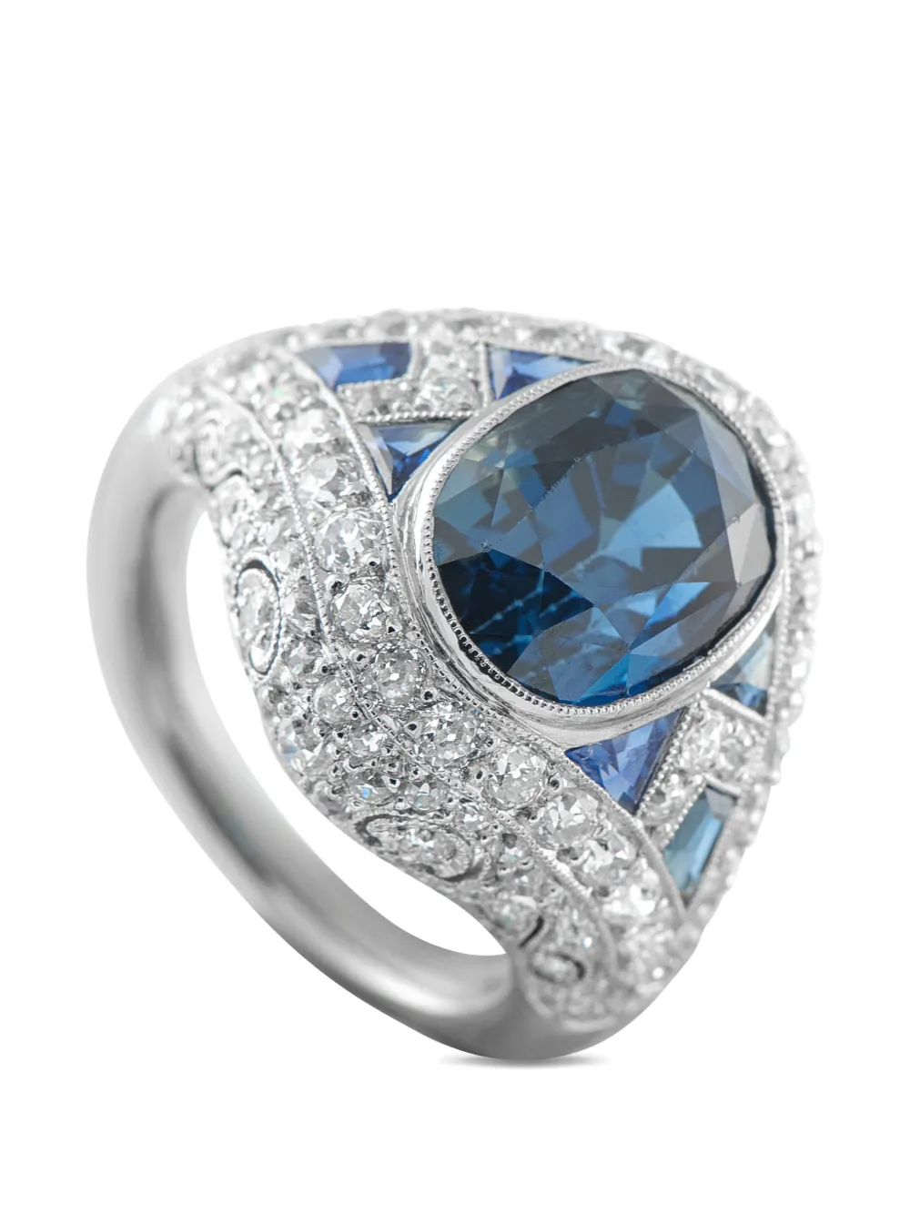 LB Exclusive diamond sapphire platinum art deco ring - Argento