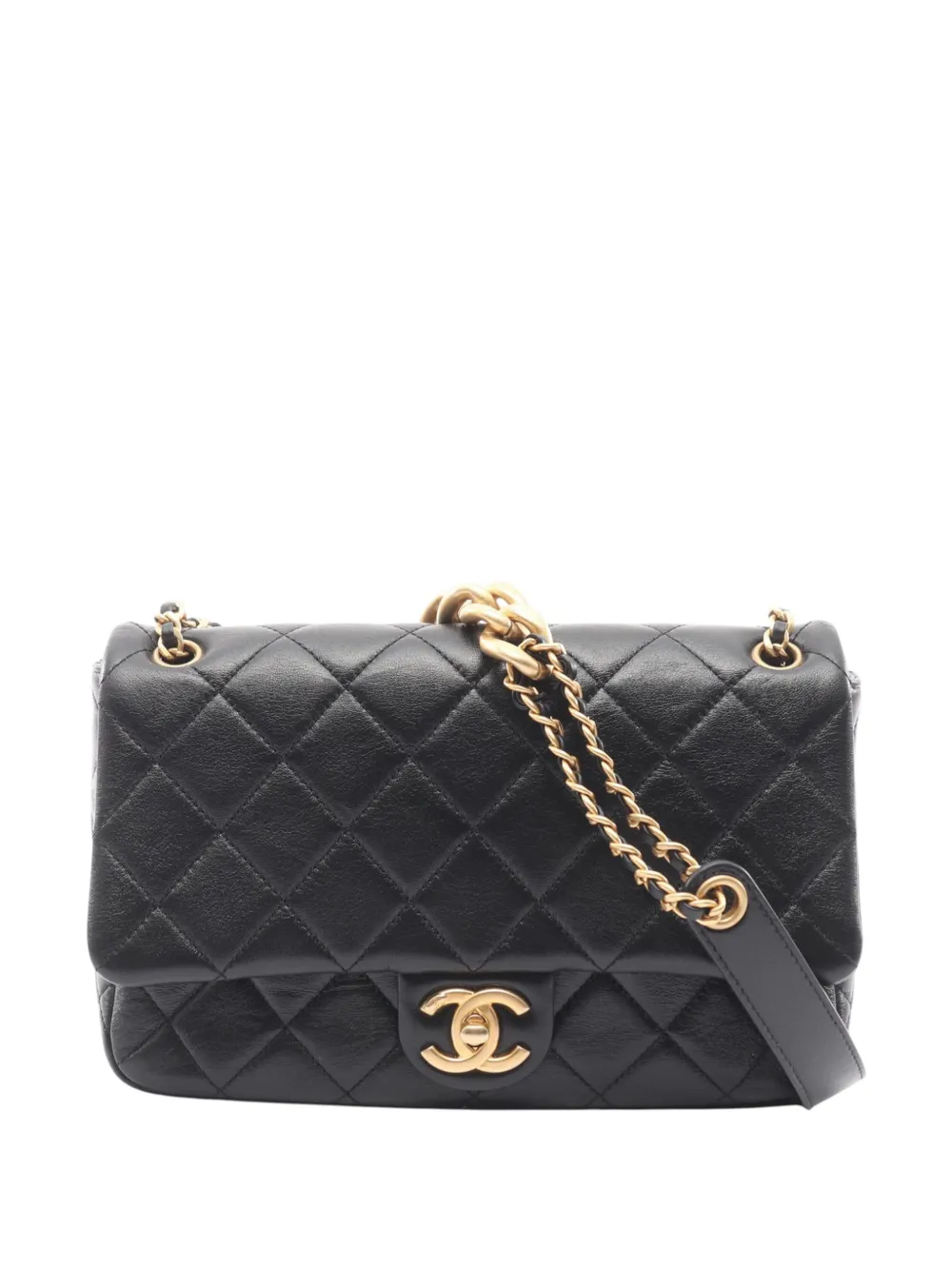 CHANEL Pre-Owned Borsa a spalla CC in pelle di agnello trapuntata con battente 2021-2026 - Nero