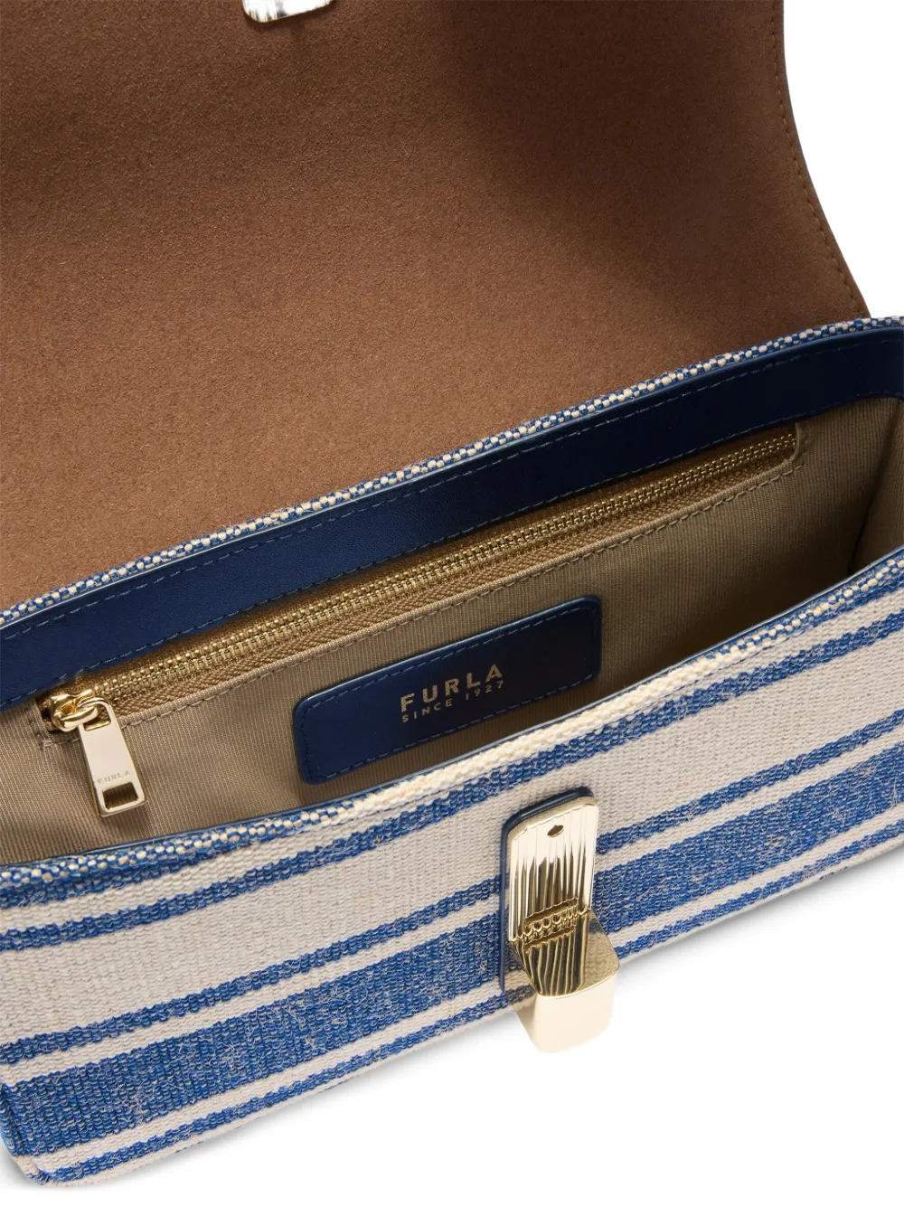 Furla Kleine Iride gestreepte crossbodytas Blauw