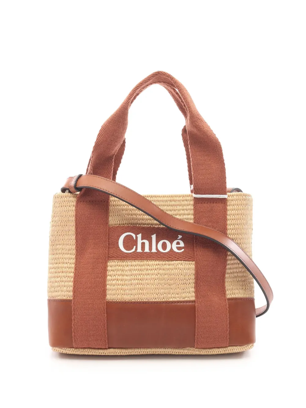 Chloé Pre-Owned 2010-2026 Small Raffia Kids Logo satchel - Marrone