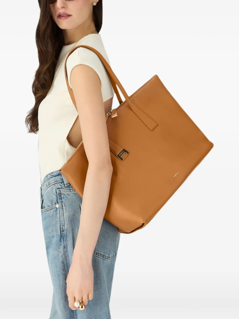 Furla Olivia zip leather tote bag - Neutrals