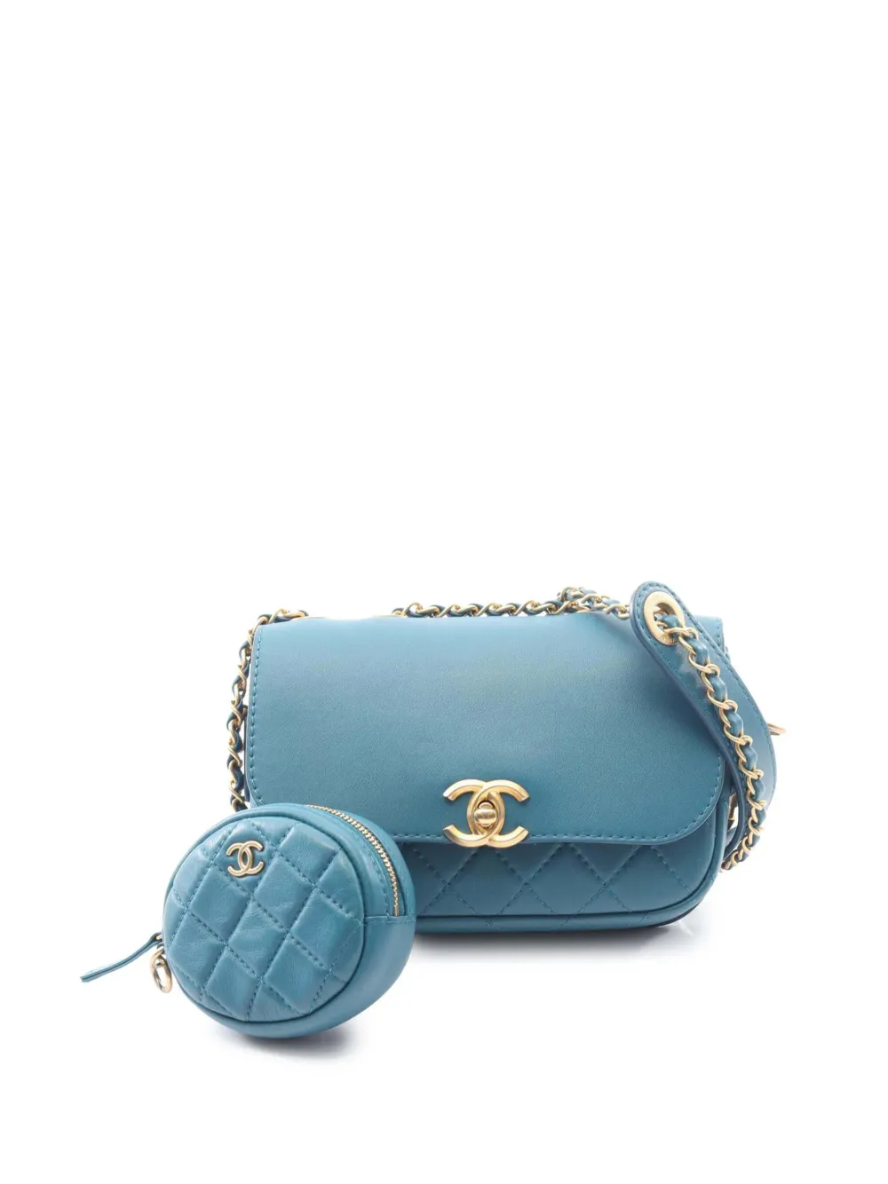 CHANEL Pre-Owned 2019 CC Quilted Lambskin Multi Pouching Flap Bag crossbody bag - Verde