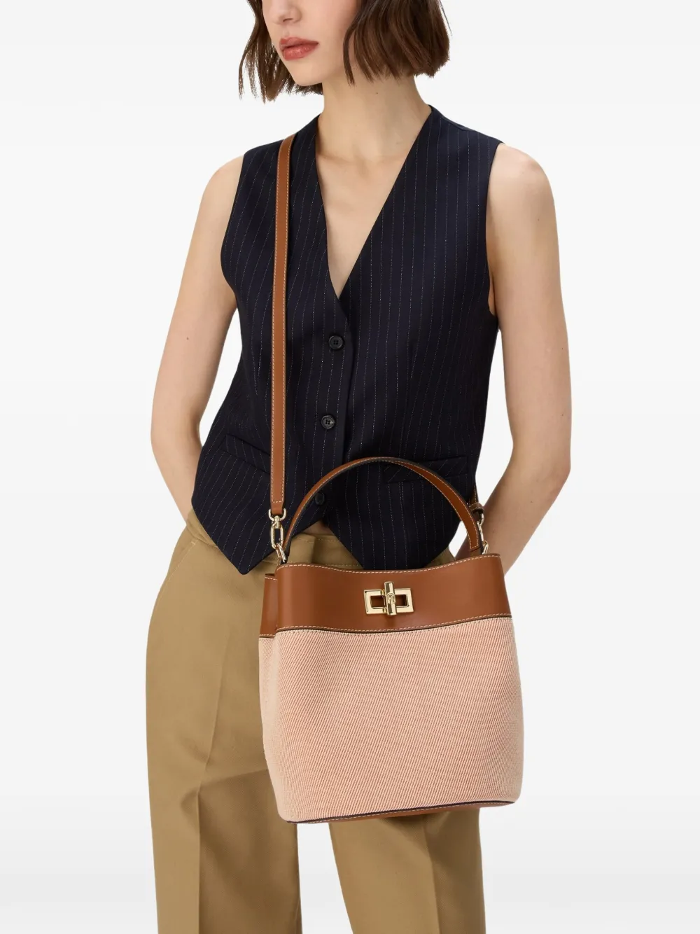 Furla Kleine Amelia gestreepte bucket-tas Beige