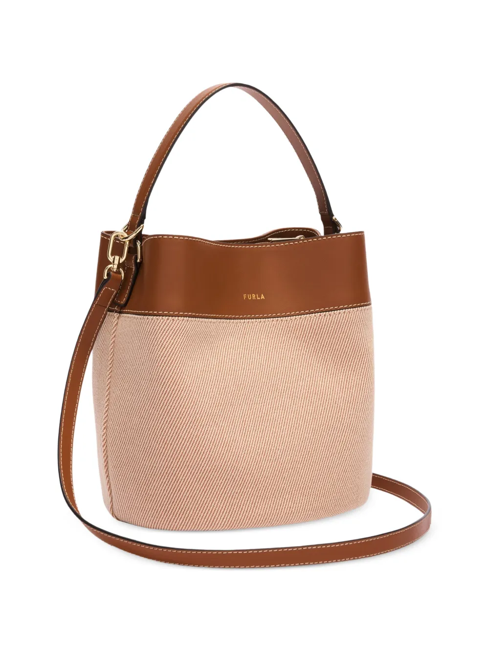 Furla Kleine Amelia gestreepte bucket-tas Beige