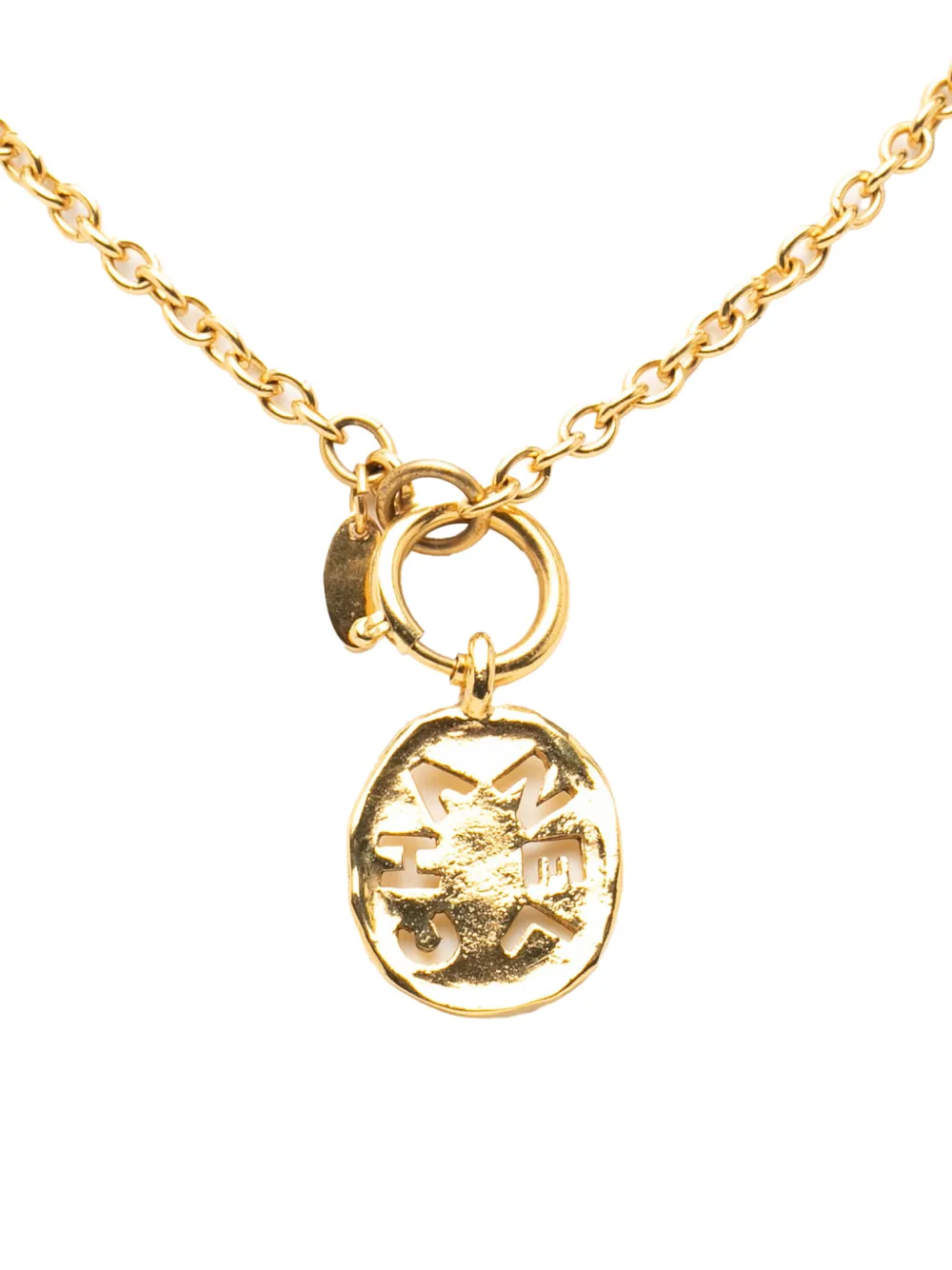 CHANEL Pre-Owned 1970-1980 Gold Plated Cut Out Logo Pendant Necklace costume necklace - Oro