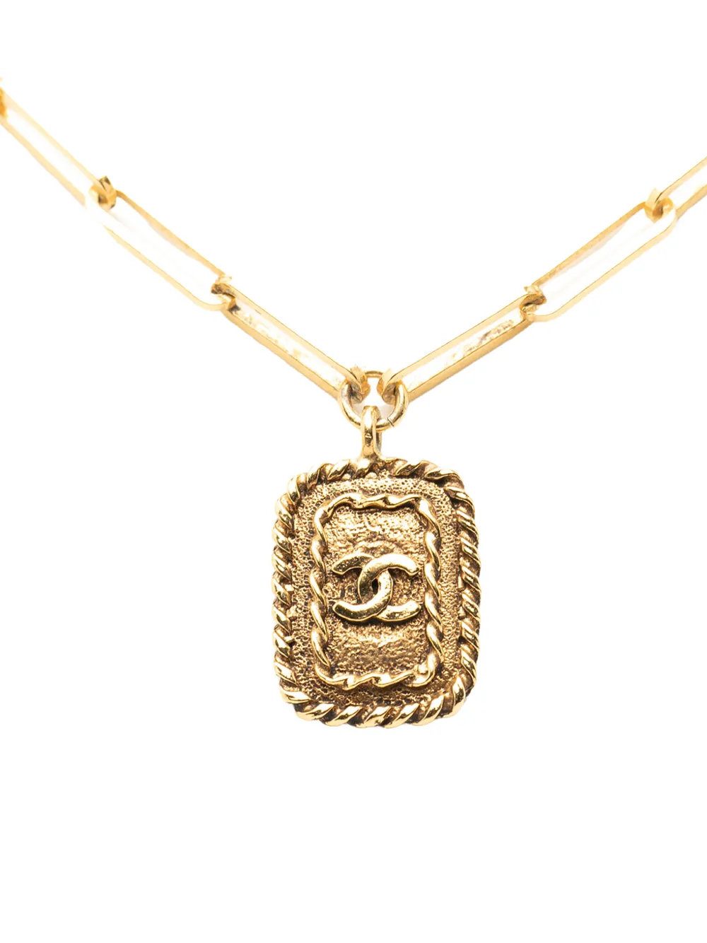CHANEL Pre-Owned 1970-1980 CC Gold Plated Rectangular Pendant Necklace costume necklace - Oro
