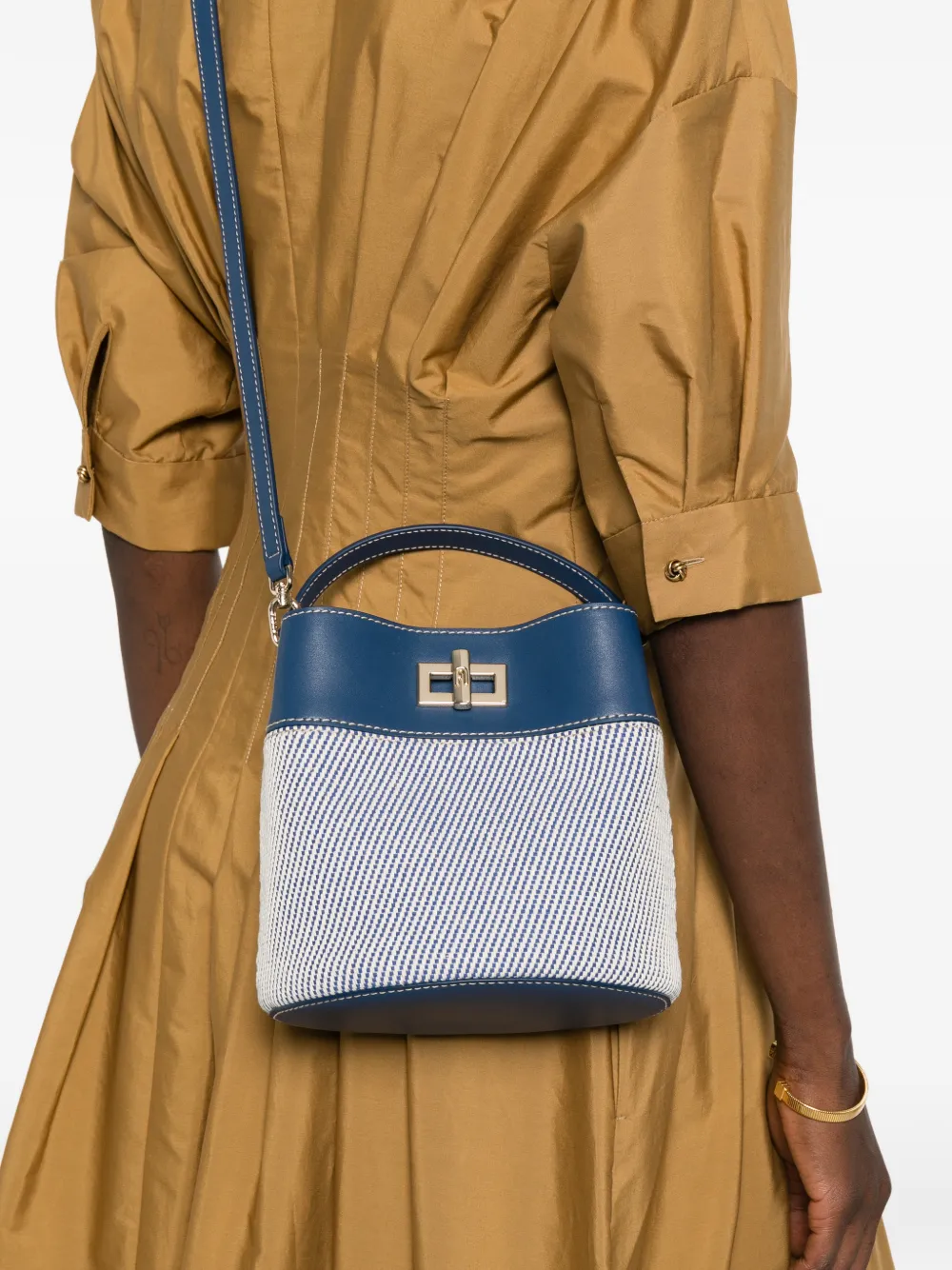 Furla Amelia gestreepte leren bucket-tas Blauw
