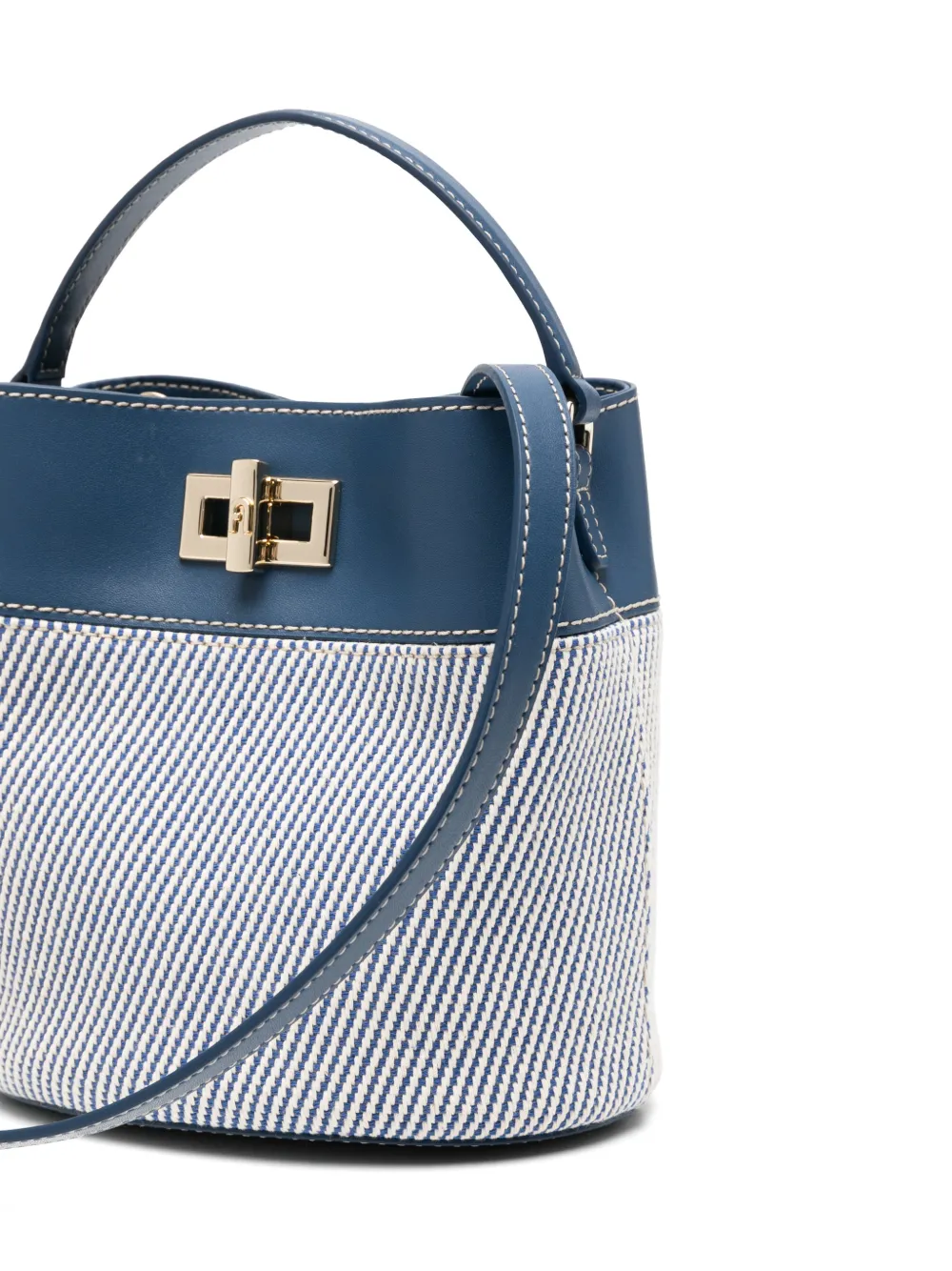 Furla Amelia gestreepte leren bucket-tas Blauw
