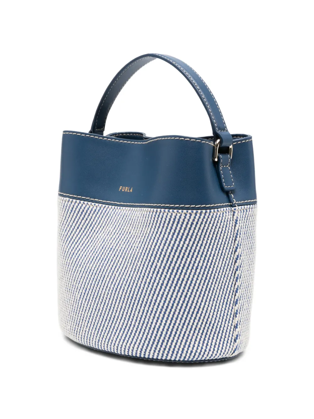 Furla Amelia gestreepte leren bucket-tas Blauw