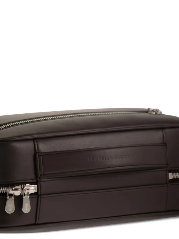 Brunello Cucinelli Logo Leather Wash Bag | Brown | FARFETCH