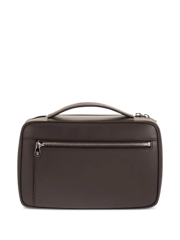 Brunello Cucinelli Logo Leather Wash Bag | Brown | FARFETCH