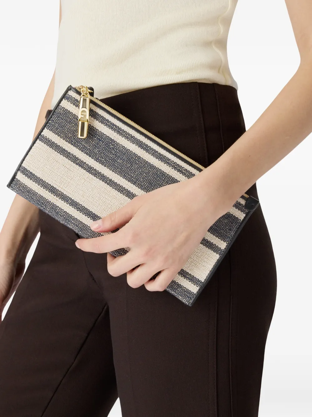 Furla Iride gestreepte clutch Blauw