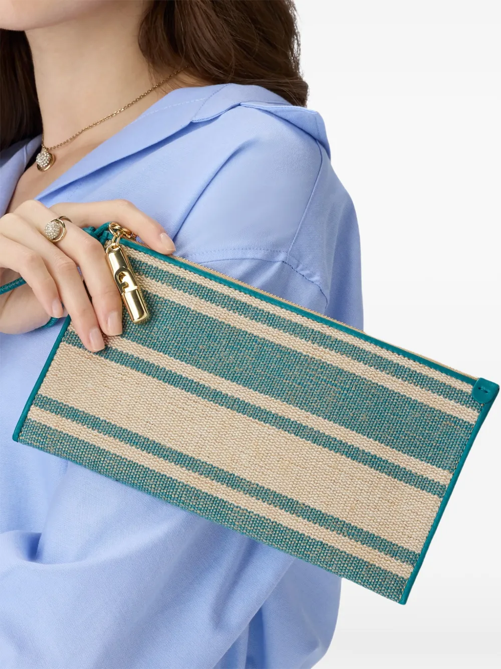 Furla Iride gestreepte clutch Blauw