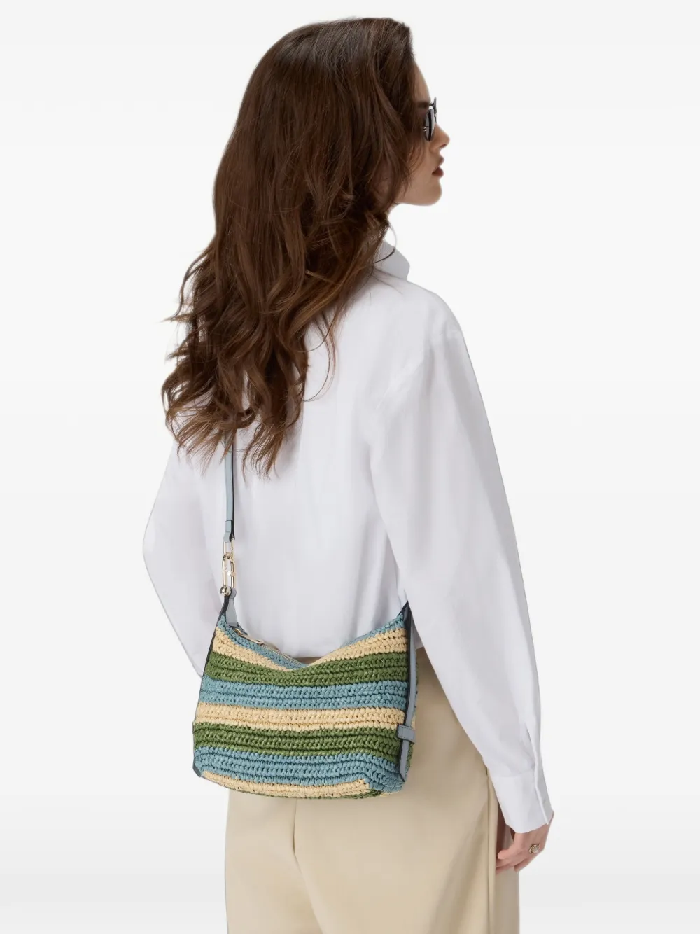 Furla Gestreepte schoudertas met ketting Groen