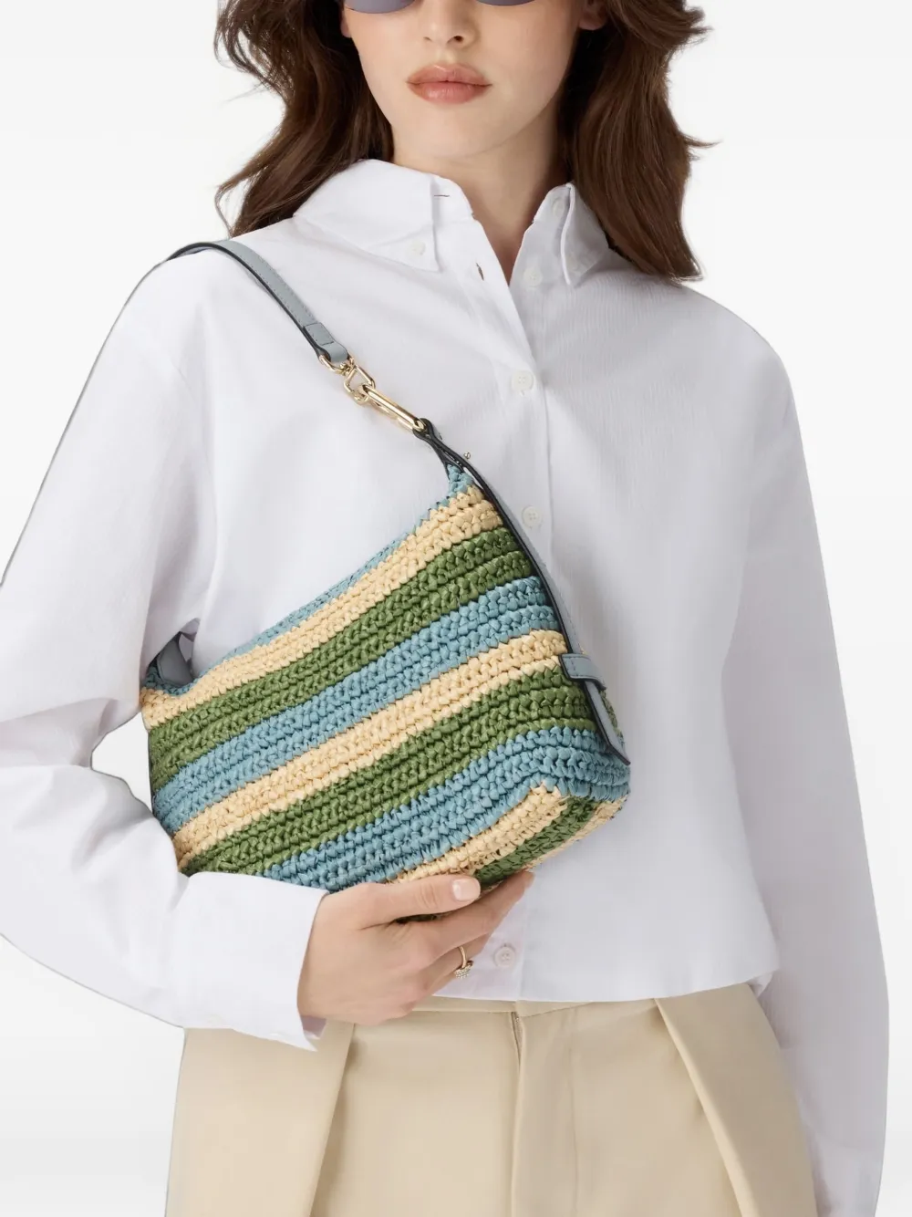 Furla Gestreepte schoudertas met ketting Groen