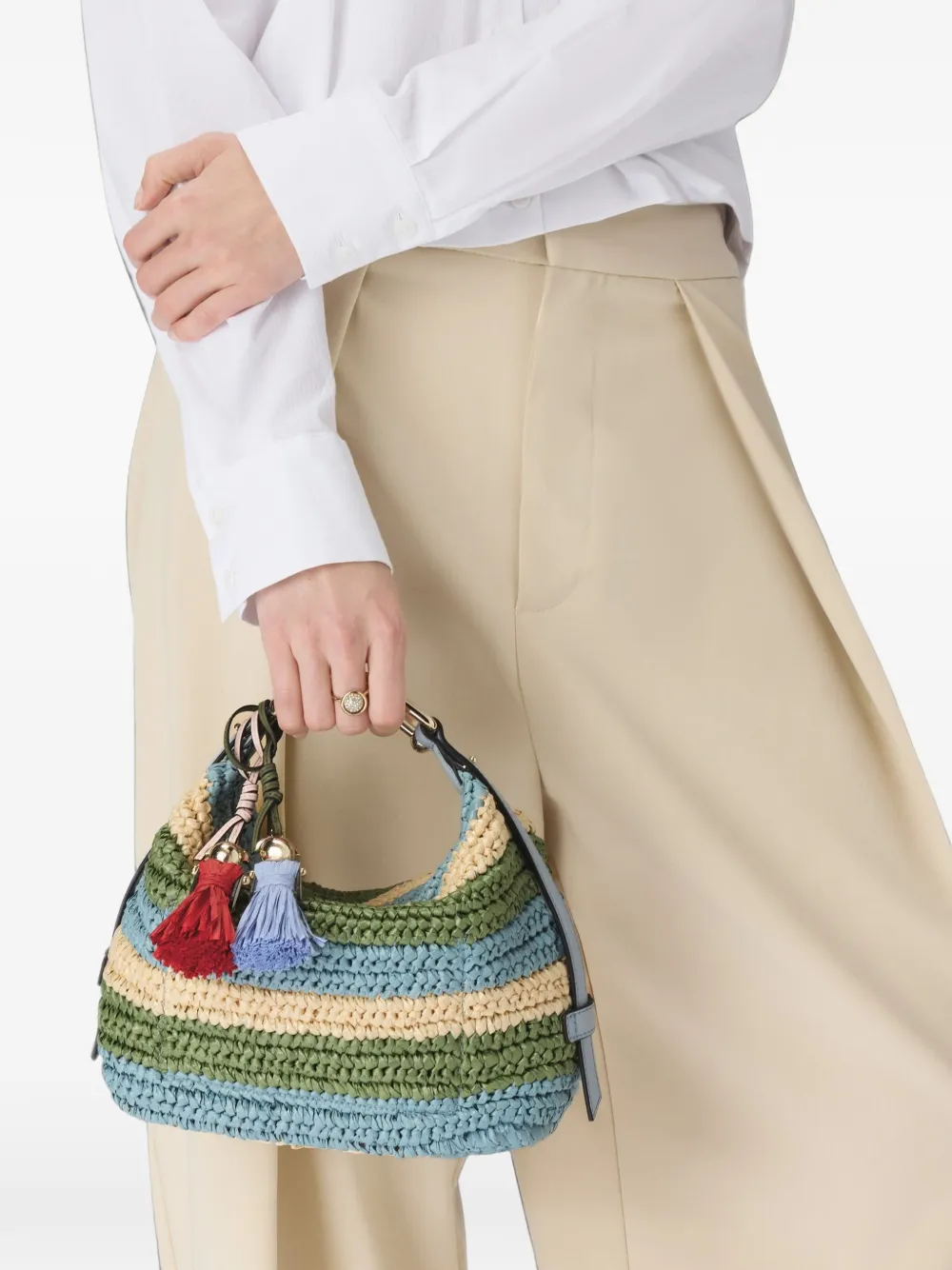 Furla Gestreepte schoudertas met ketting Groen