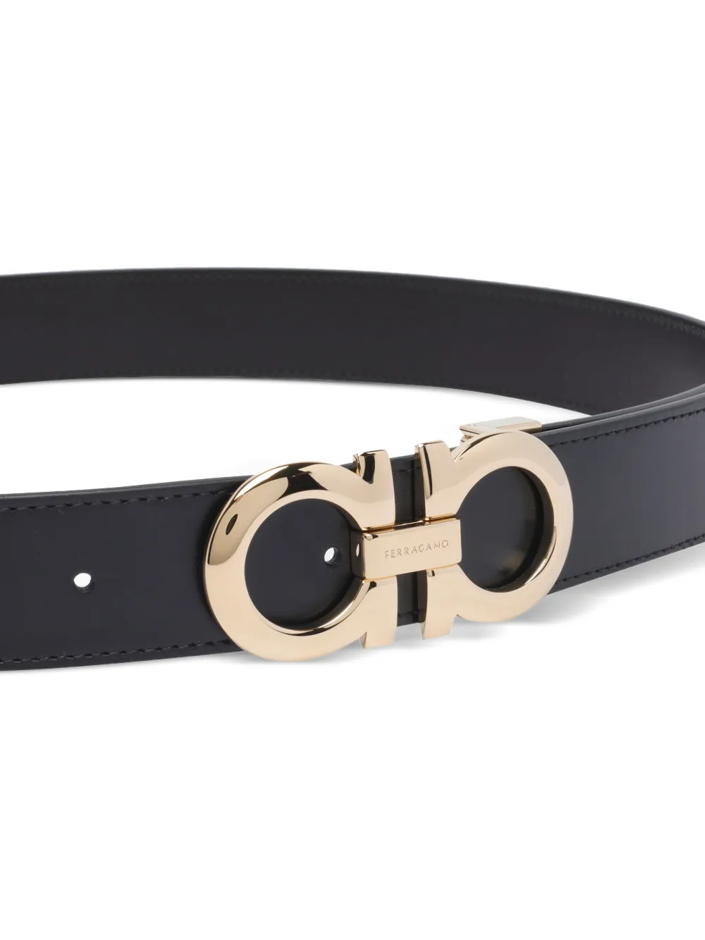  Ferragamo Gancini Logo Leather Belt - Black 