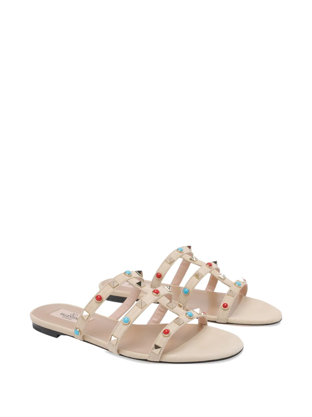 Valentino Garavani Rockstud leather slide sandals Beige