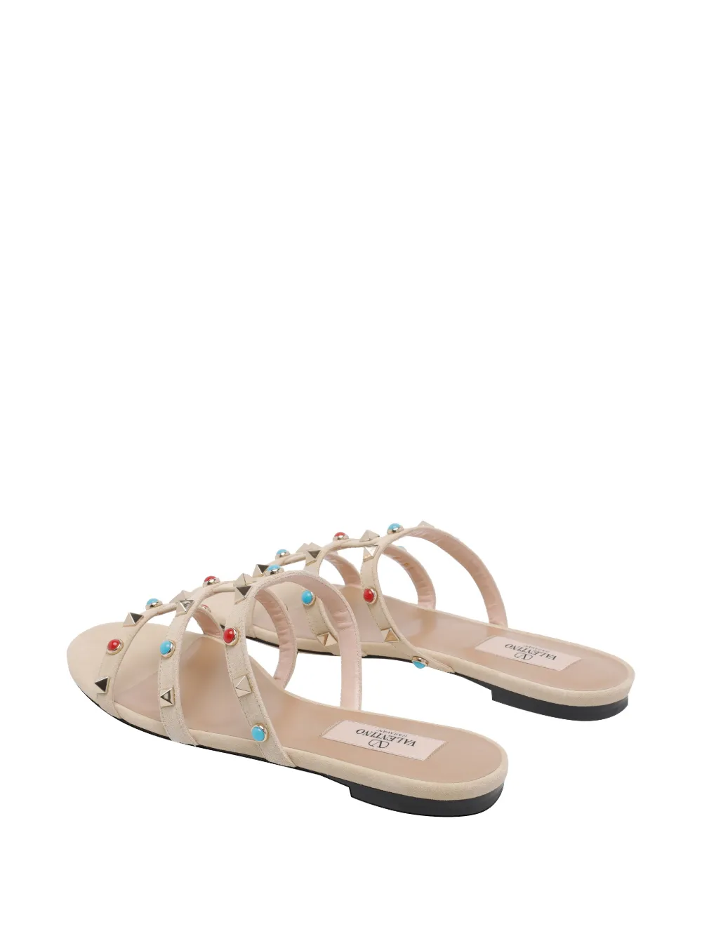 Valentino Garavani Rockstud leather slide sandals Beige