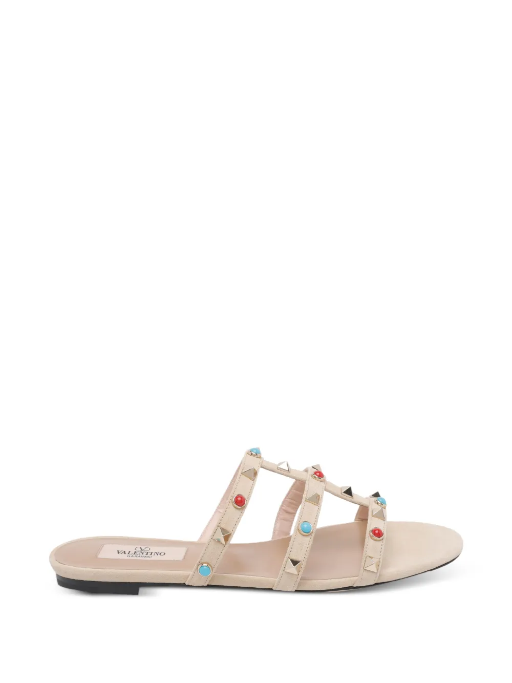 Valentino Garavani Rockstud leather slide sandals Beige