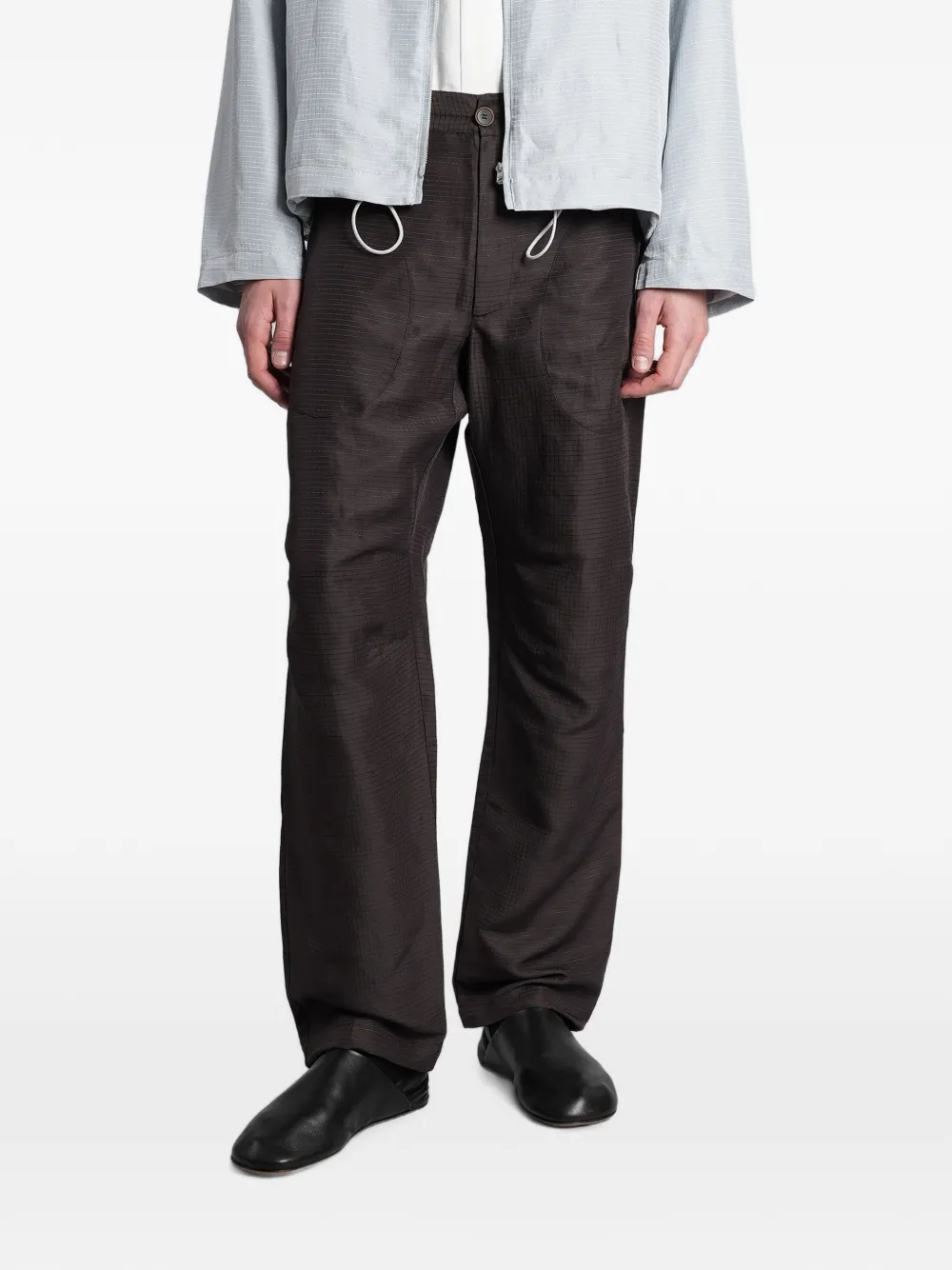RANRA grid-pattern straight-leg trousers - Marrone