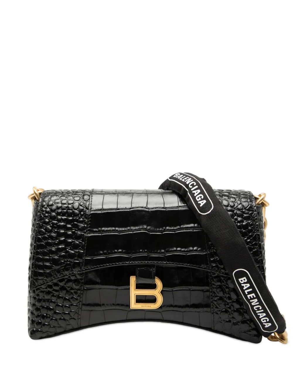 Balenciaga Pre-Owned 2022 Croc Embossed Leather Downtown XS crossbody bag - Nero