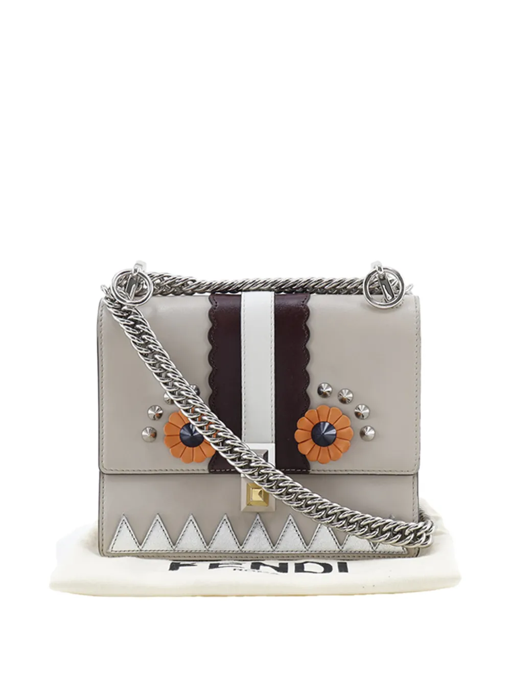  Fendi Pre-owned 2010-2026 Vitello Liberty Lucido Catalan Small Mirror Hypnoteyes Studded Kan I Crossbody Bag - Brown 