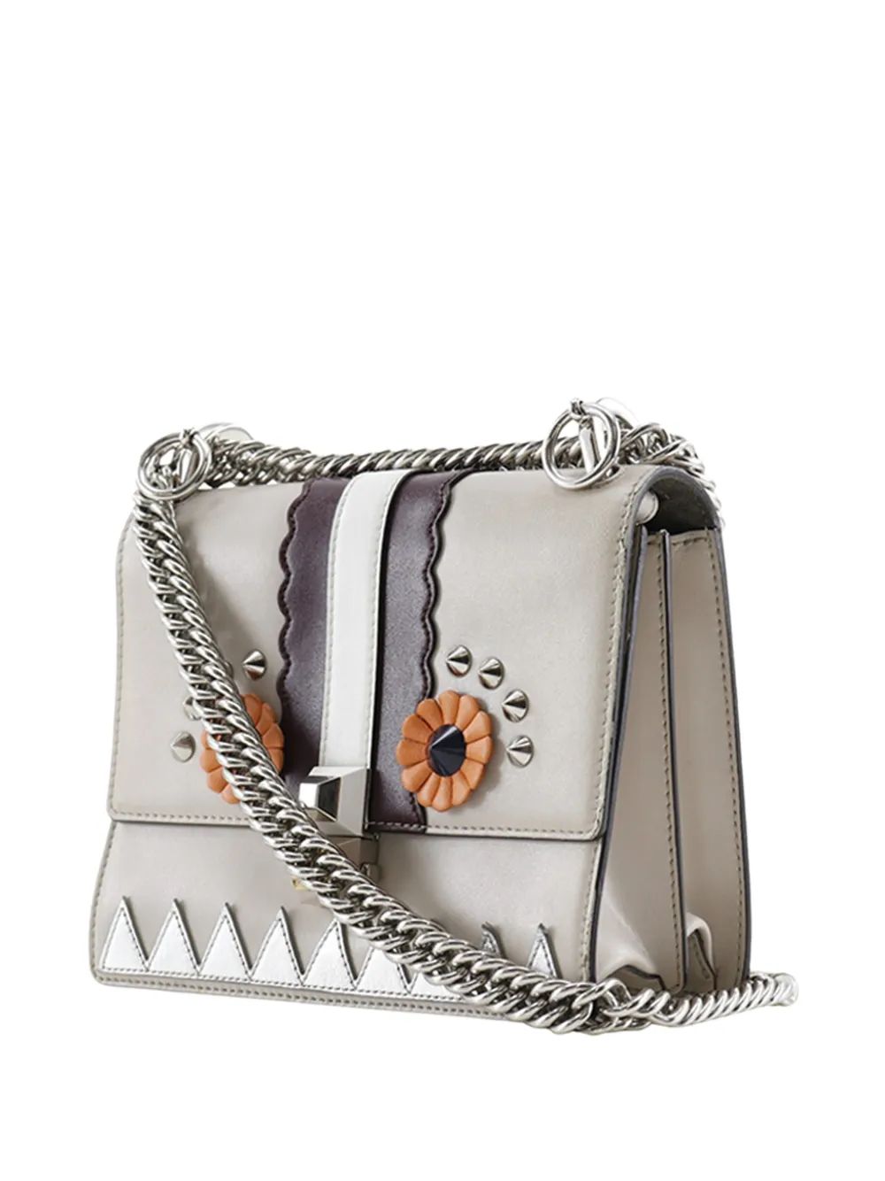  Fendi Pre-owned 2010-2026 Vitello Liberty Lucido Catalan Small Mirror Hypnoteyes Studded Kan I Crossbody Bag - Brown 