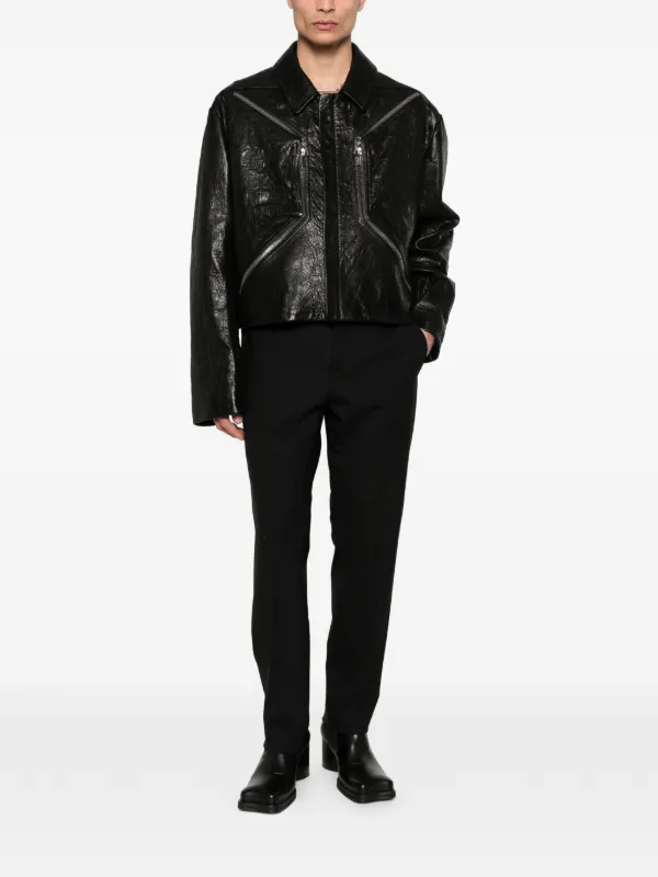 Rick Owens ブラックレザーシングルライダース リックオウエンスのライダージャケット ブラック Rick Owens