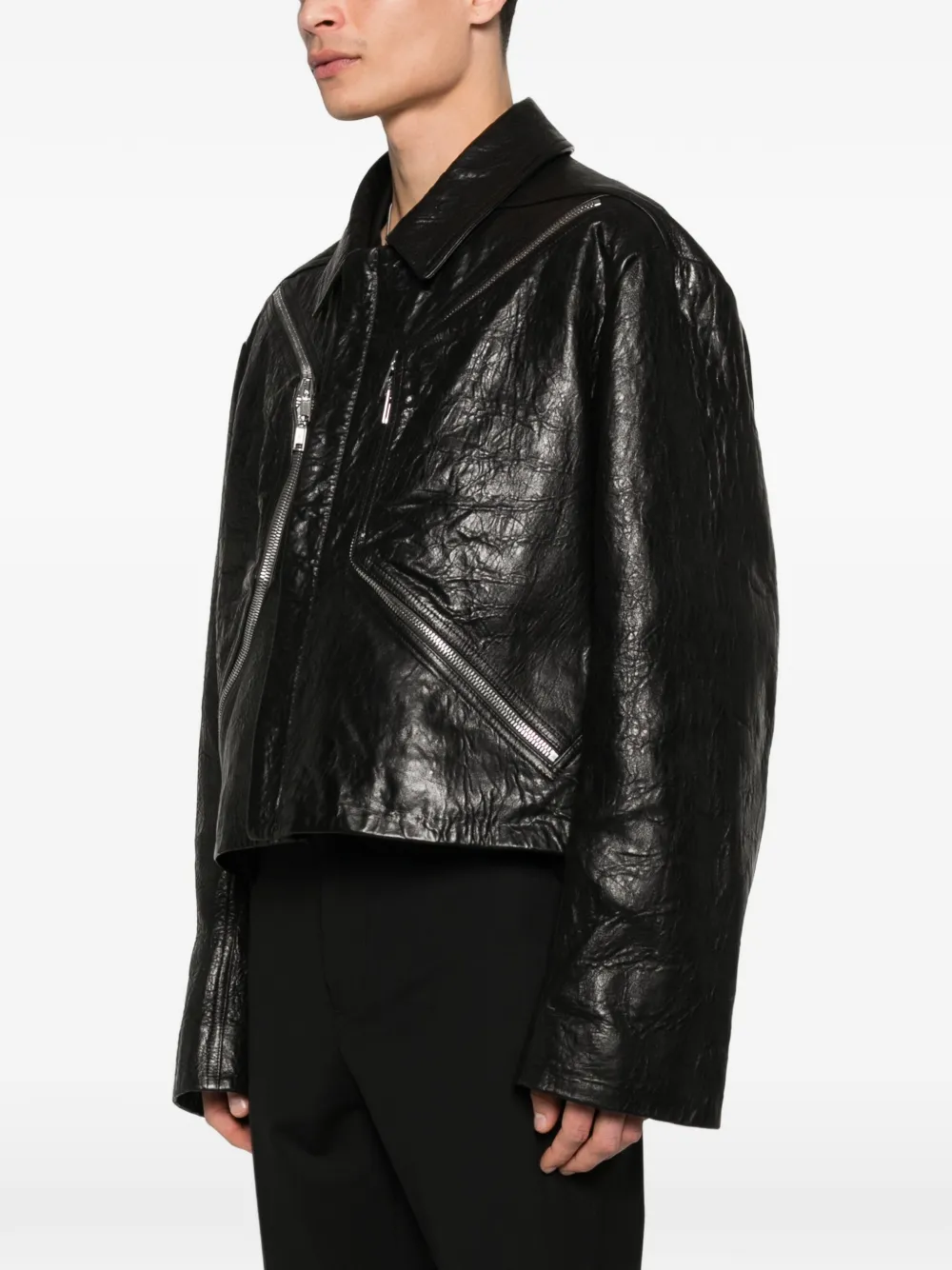  Rick Owens Textured-leather Biker Jacket - Black 