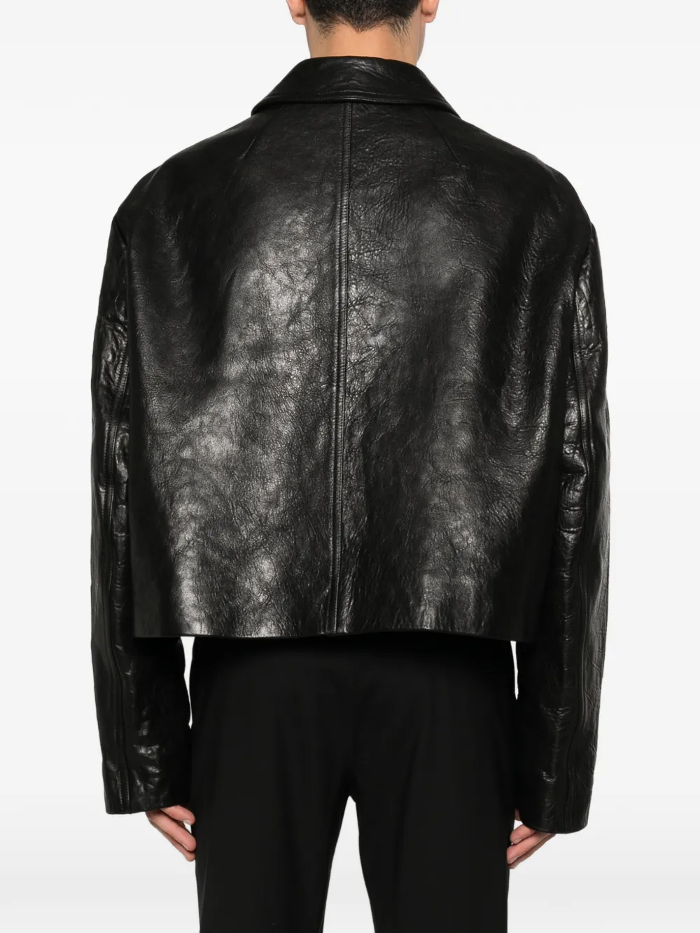 Rick Owens Leren bikerjack met textuur Zwart