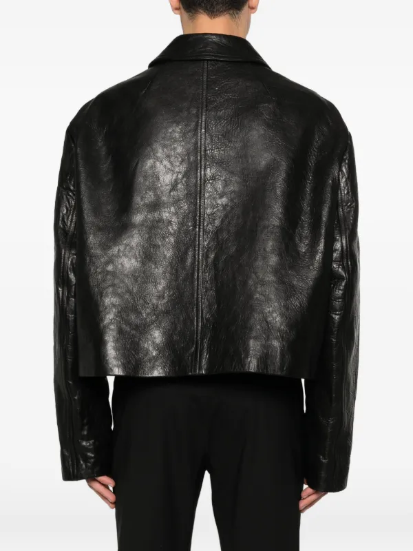 Rick Owens テクスチャードレザーライダースジャケット | ブラック
