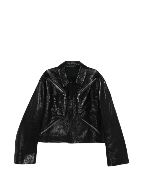 Rick Owens テクスチャードレザーライダースジャケット | ブラック