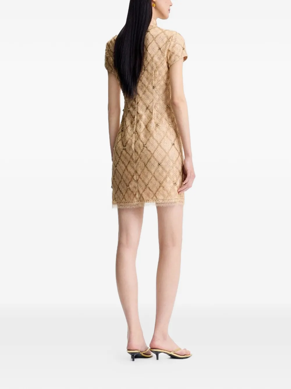  Shanghai Tang Beaded Lattice Mini Dress - Neutrals 