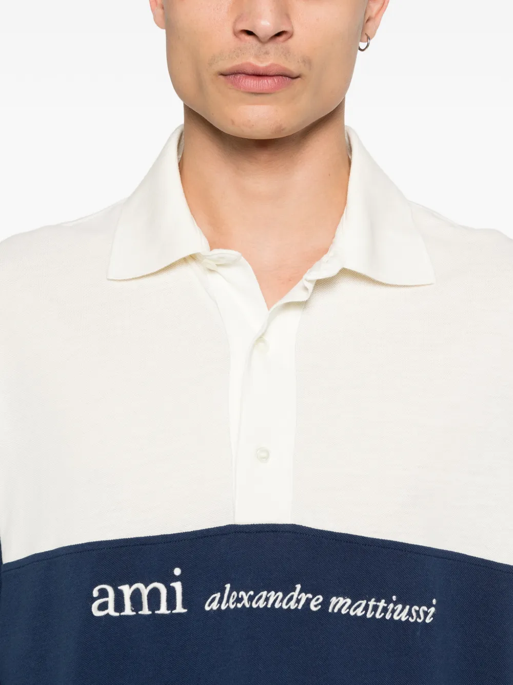 AMI Paris Poloshirt met colourblocking en lange mouwen Blauw