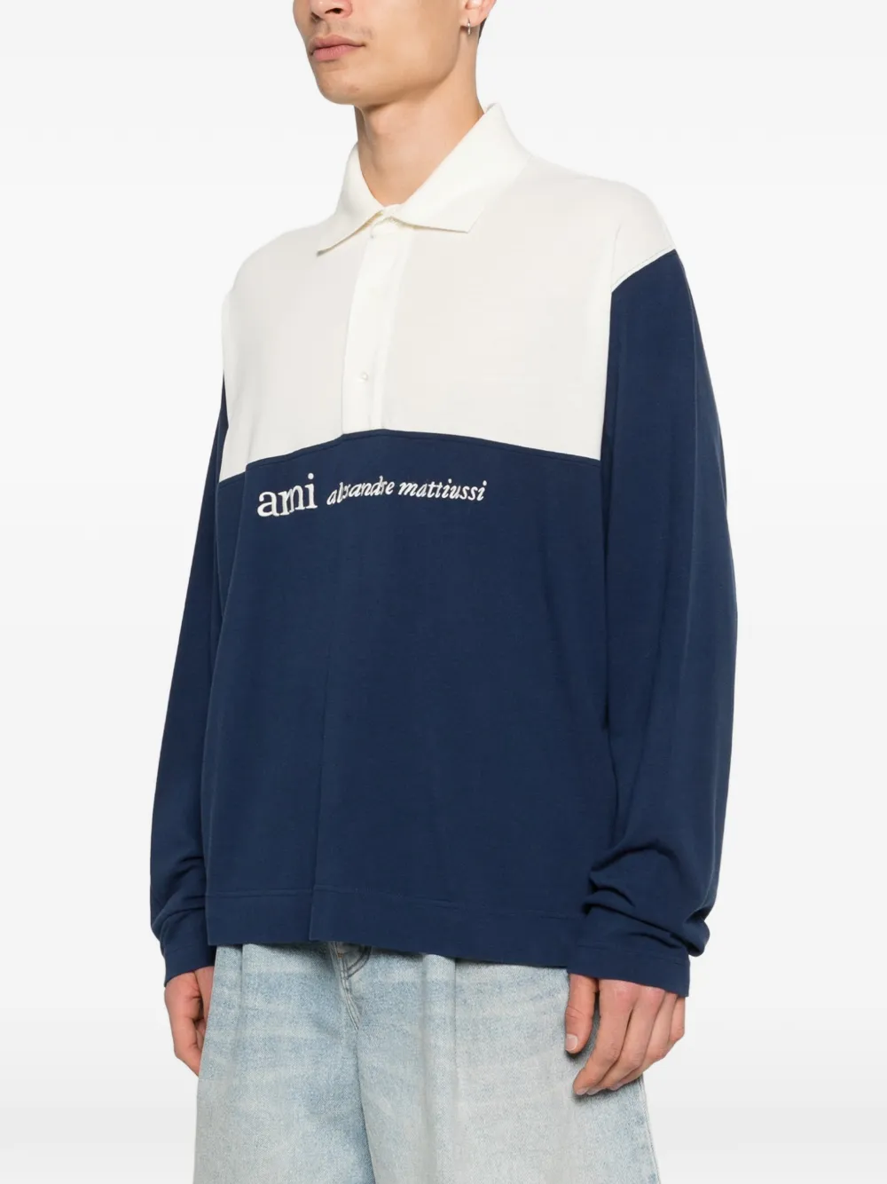 AMI Paris Poloshirt met colourblocking en lange mouwen Blauw