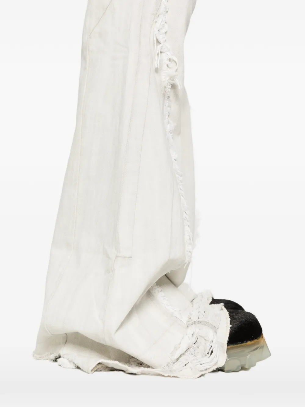 Rick Owens DRKSHDW Gerafelde jeans met knoopsluiting en franje Wit