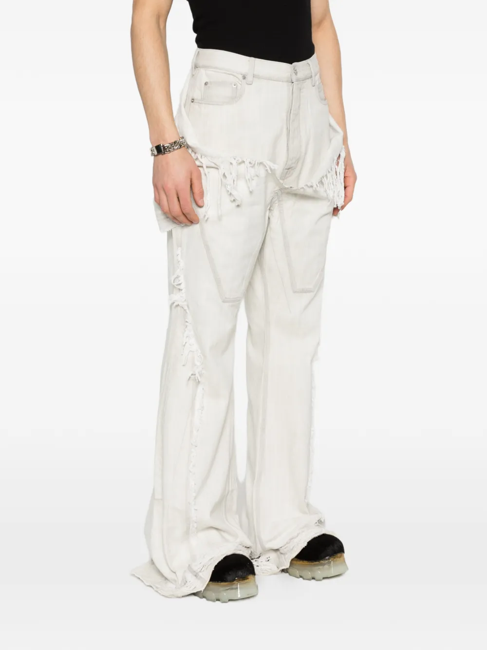 Rick Owens DRKSHDW Gerafelde jeans met knoopsluiting en franje Wit