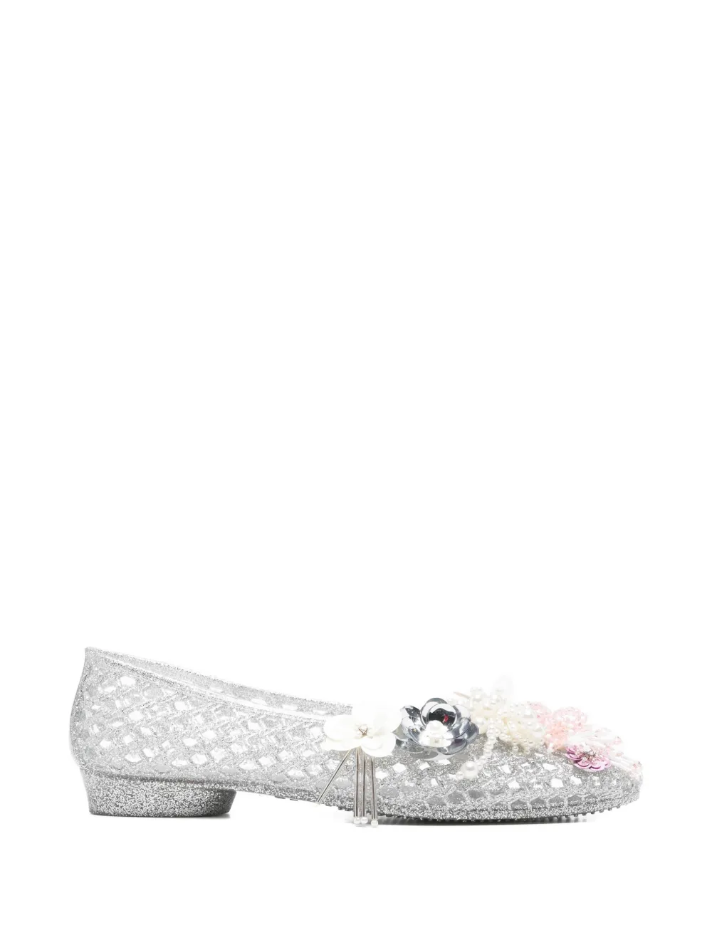 HEAVENLY JELLY floral embellished ballet flats - Argento