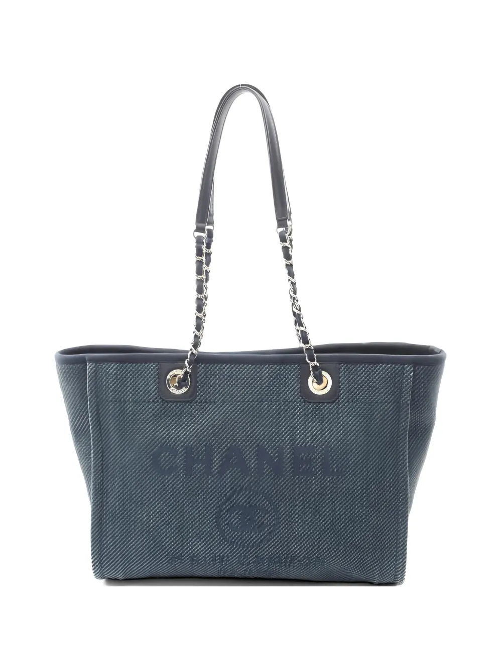 CHANEL Pre-Owned 2020-2021 Deauville logo-jacquard shoulder bag - Blu